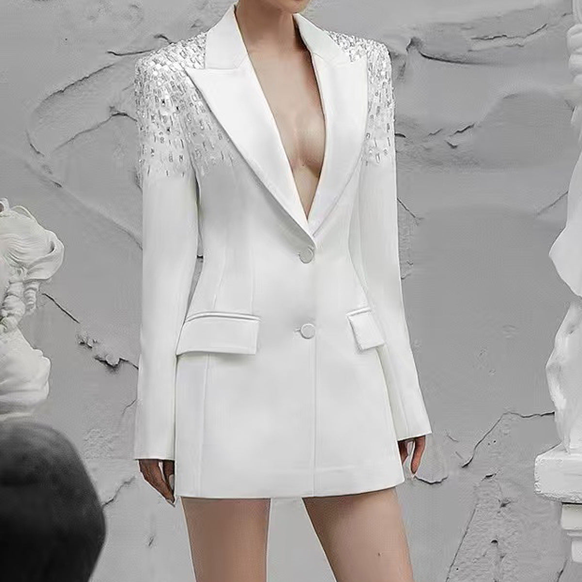 Women's Beads Rhinestones Waist Slimming Quality Business Blazers