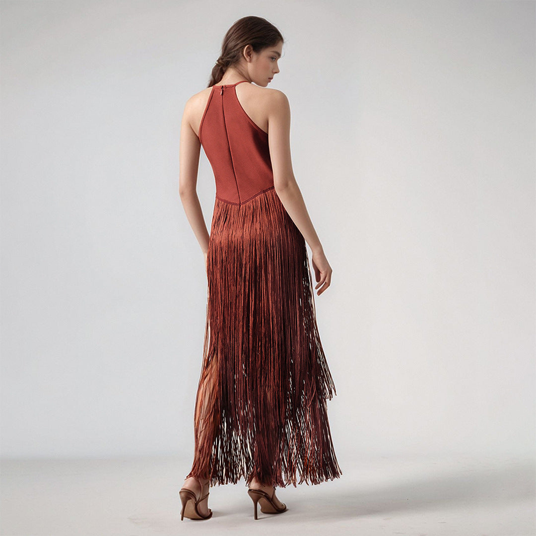 Women's Tassel Sleeveless Waist Bandage One-piece Party Stage Clothing