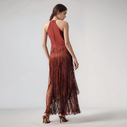 Women's Tassel Sleeveless Waist Bandage One-piece Party Stage Clothing