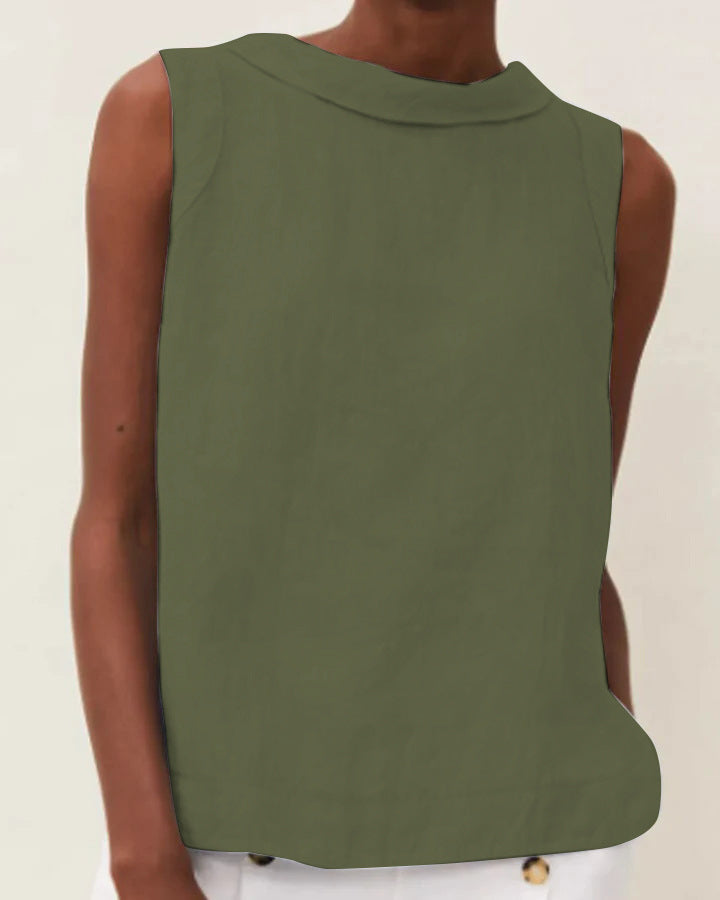Cotton Linen Solid Color Pullover Leisure Blouses