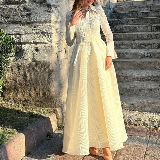 Front Chest Flower Beads Lace Yarn Wedding Dresses