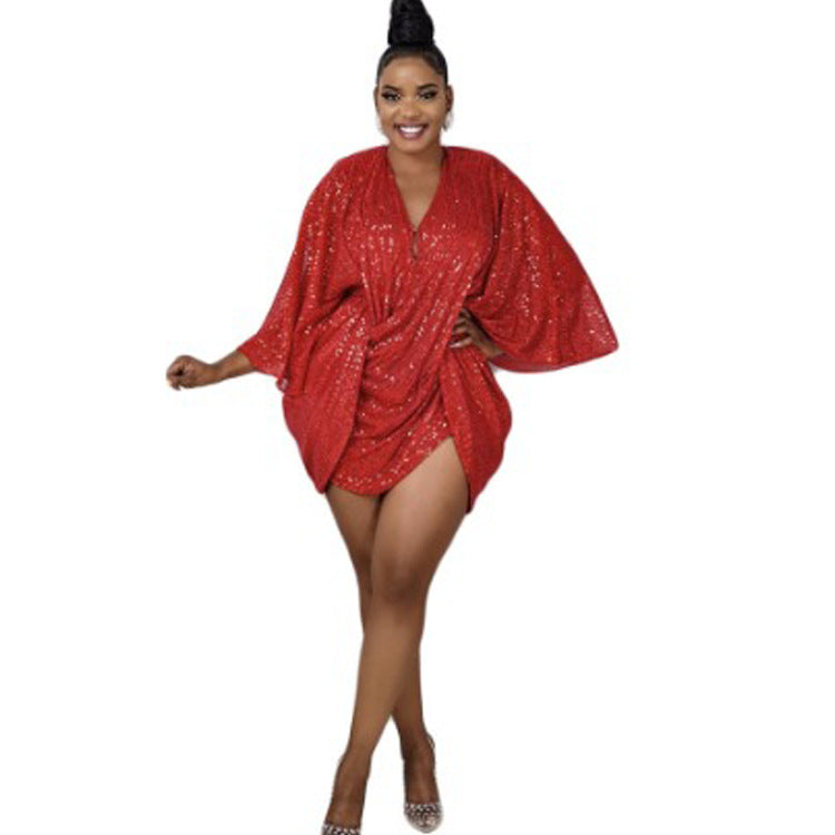 Women's Spring Pleated Sequin Sexy Fashion Formal Dresses