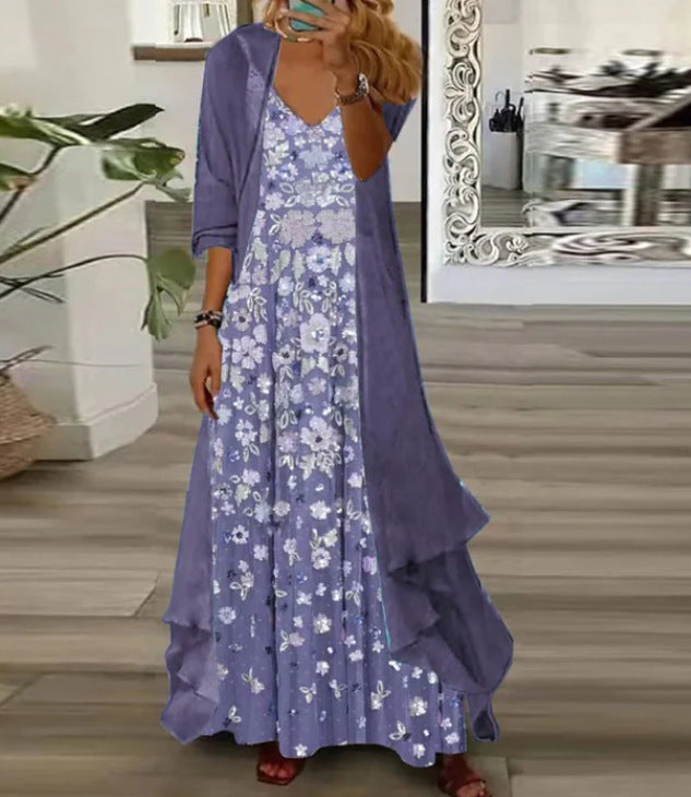 Women's Inner Dress Two-piece Chiffon Printed Dresses