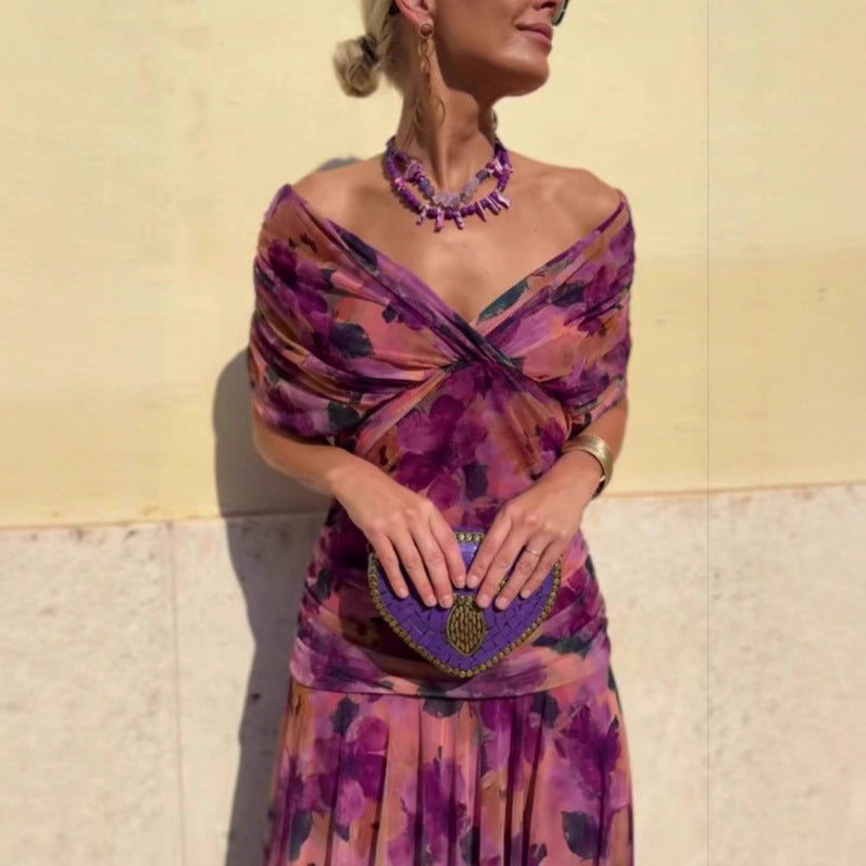 Women's Trendy Chiffon Printed Tube Dress Dresses