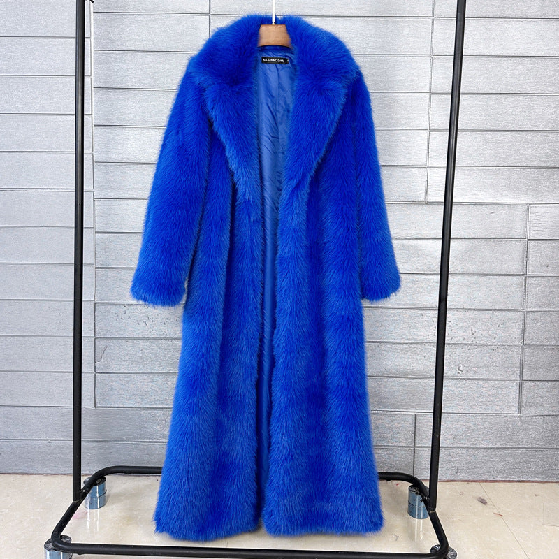 Women's Faux Plush Furry Imitation Fur Extended Collar Super Coats