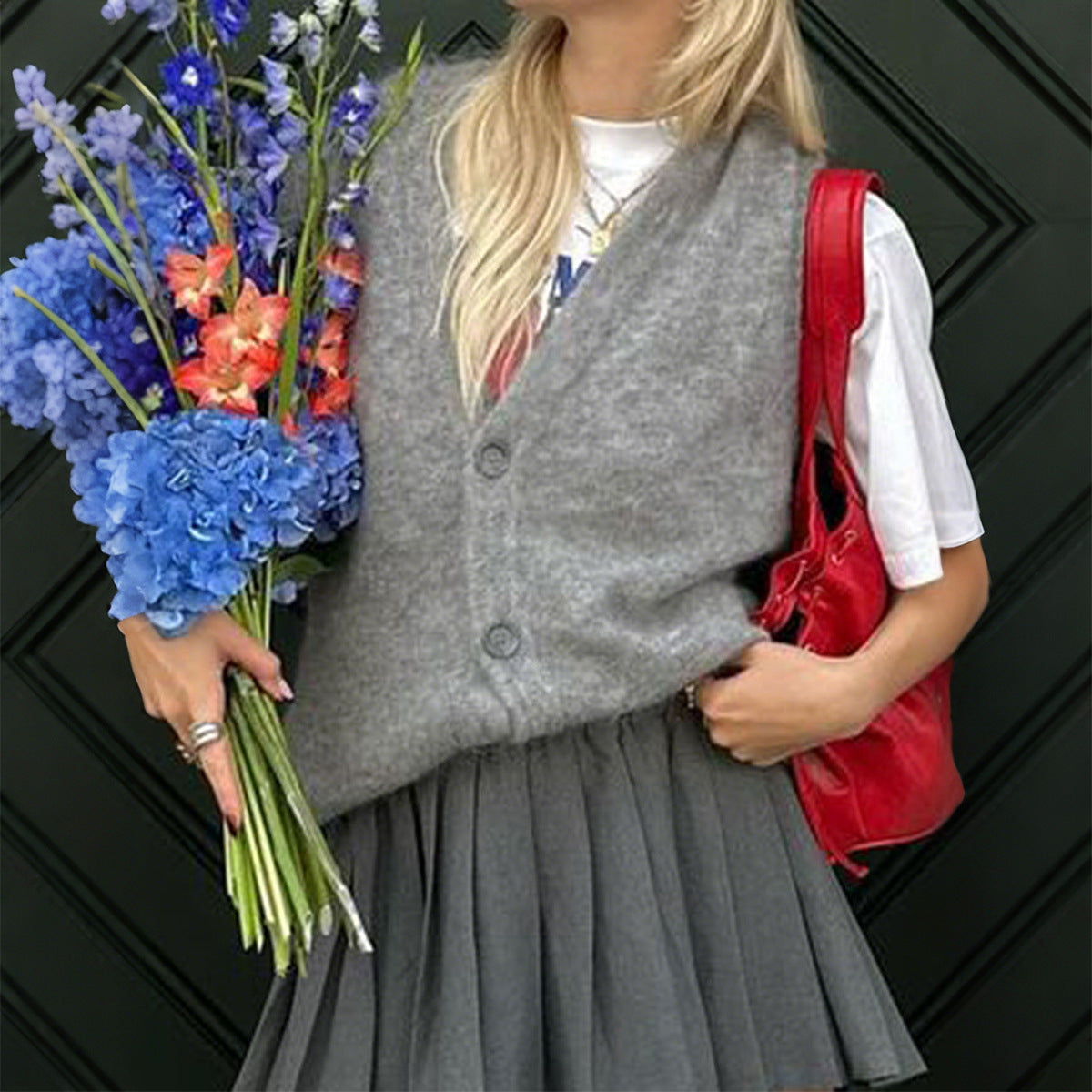 Women's Slouchy Casual Simple Buttons Woolen Tops