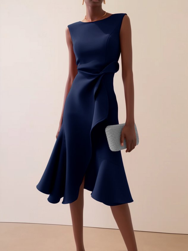 Women's Sleeveless Red Elegant Round Neck Dress