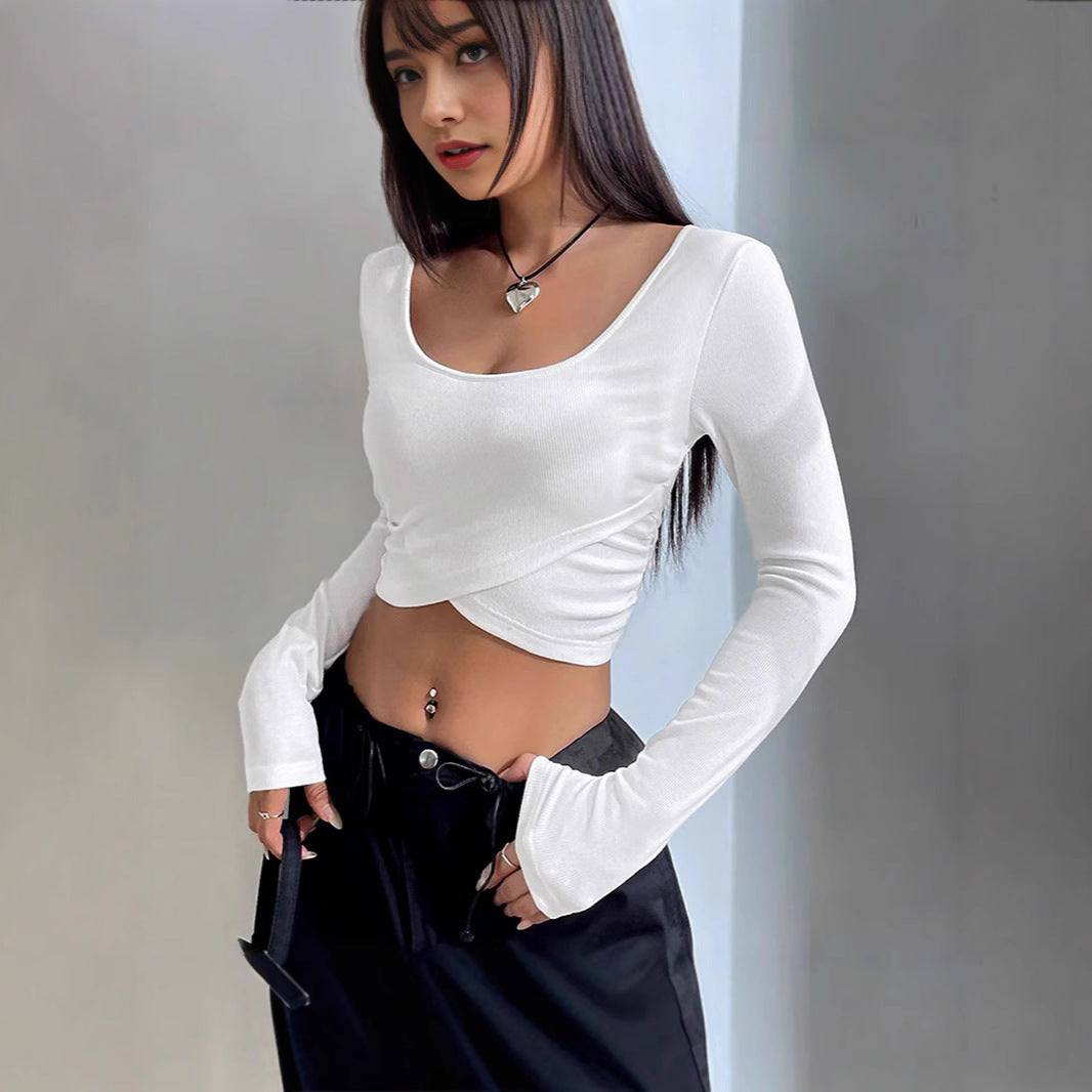 Women's Collar Tight Long-sleeved T-shirt Crop Bottoming Women's Sweater