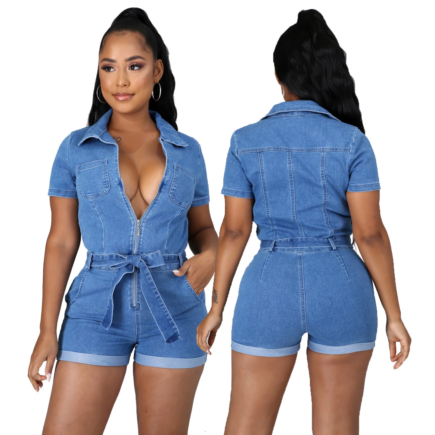 Women's Wear Fashionable Denim Slim Fit Bodysuit Pants