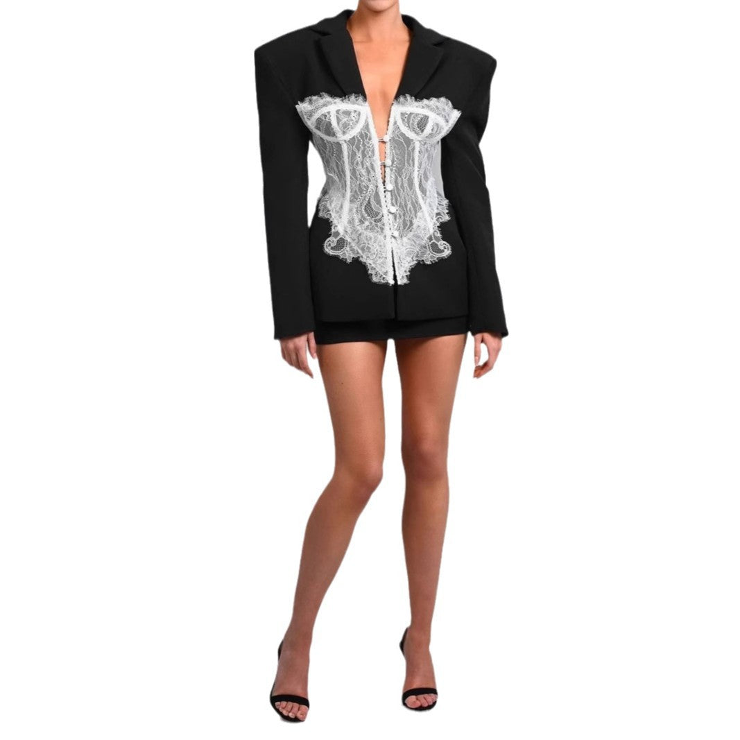 Women's High-grade Lace Stitching Autumn Thin Fashionable Blazers