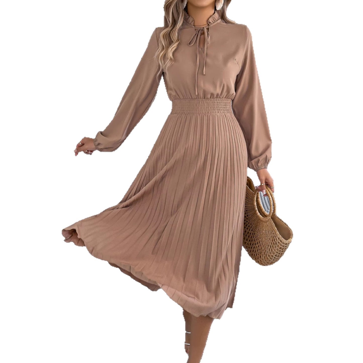 Women's Elegant Lantern Sleeve Long Pleated Clothing