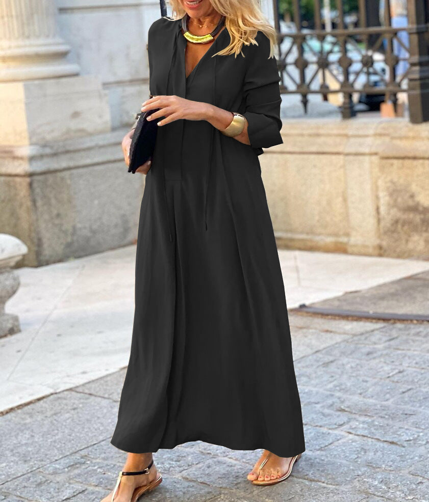 Large Swing Solid Color Lapel Long Skirts