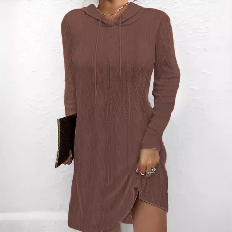 Women's Autumn Solid Color Long Sleeve Hooded Dress