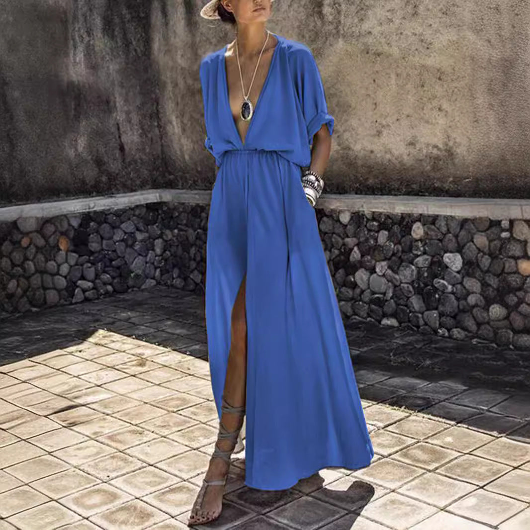 Split Sexy Waist Trimming Elastic Band Dress