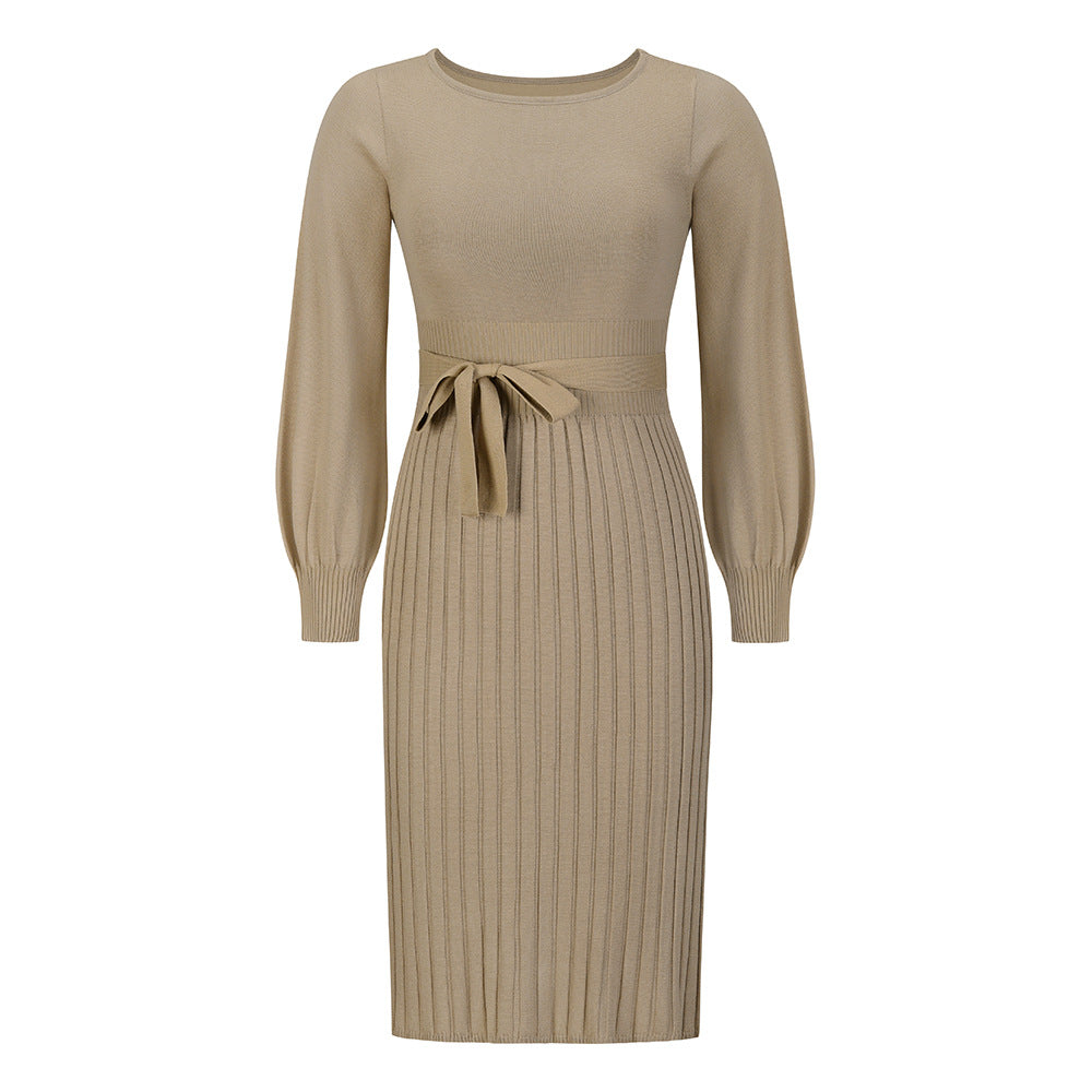 Women's Knitted Dress Pleated Mid-length Bottoming Dresses