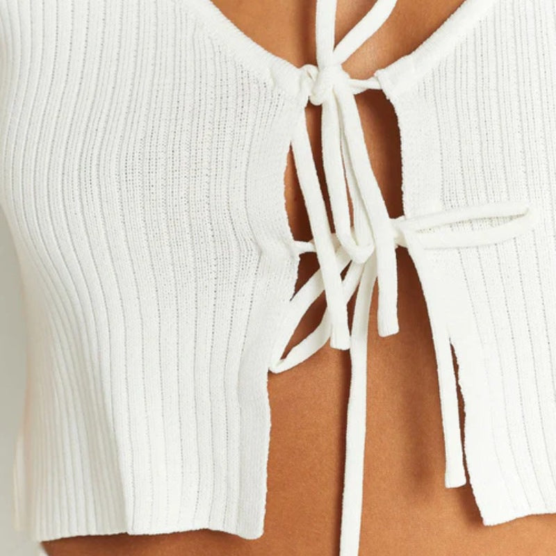 Cropped Knitted Sunken Stripe Solid Color Knitwear