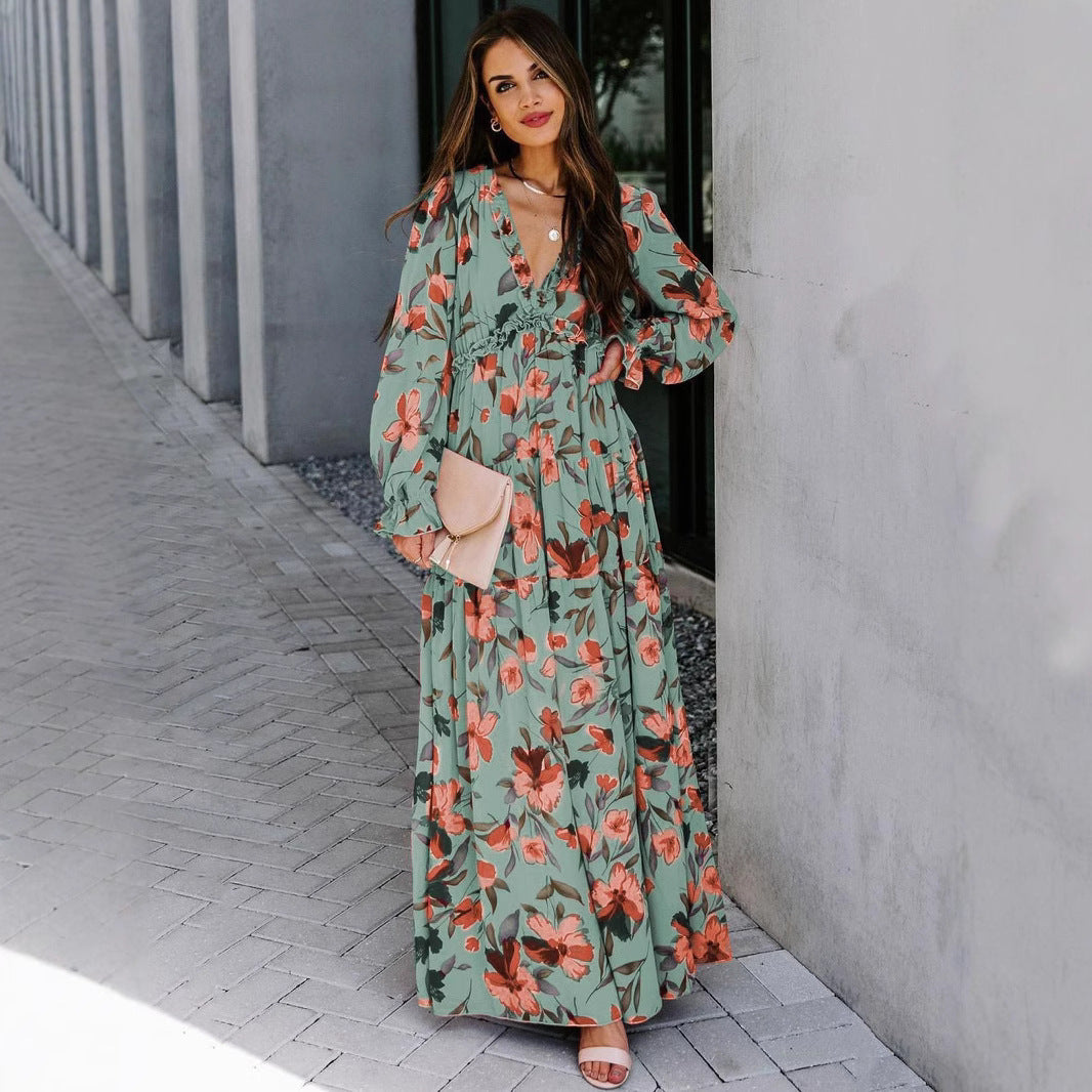 Women's Long Sleeve Fashion Print Fairy Elegant Dresses