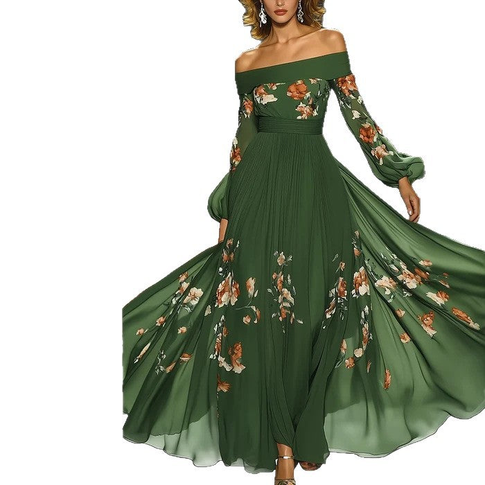 Women's Long Sleeve Off Shoulder Digital Printing Dresses