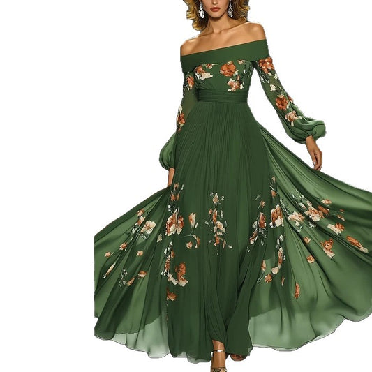 Women's Long Sleeve Off Shoulder Digital Printing Dresses