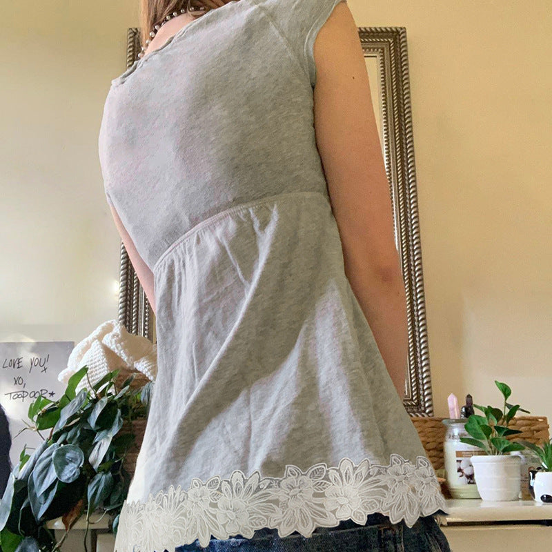 Square Collar Doll Shirt Design Sleeve T-shirt Tops
