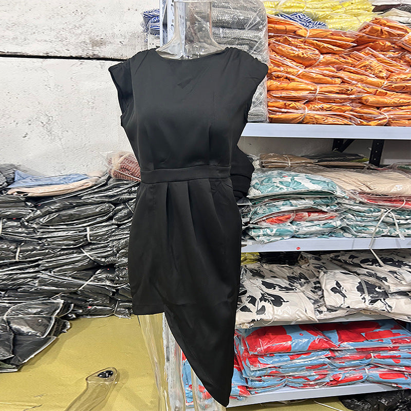 Women's Solid Color Round Neck Sleeveless Design Dresses