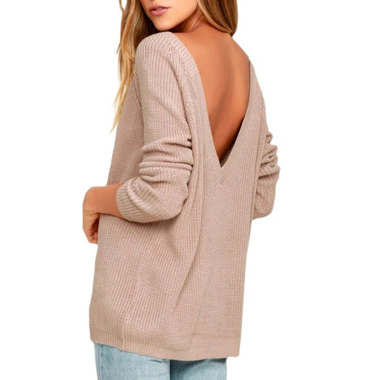 Popular Women's Sexy Back Deep Backless Women's Sweater