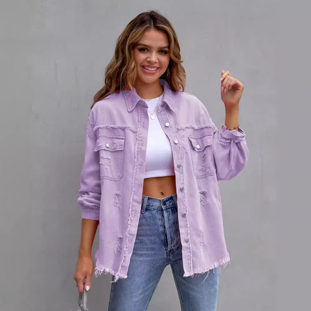 Women's Denim Ripped Simple Comfortable Slim Slimming Jackets