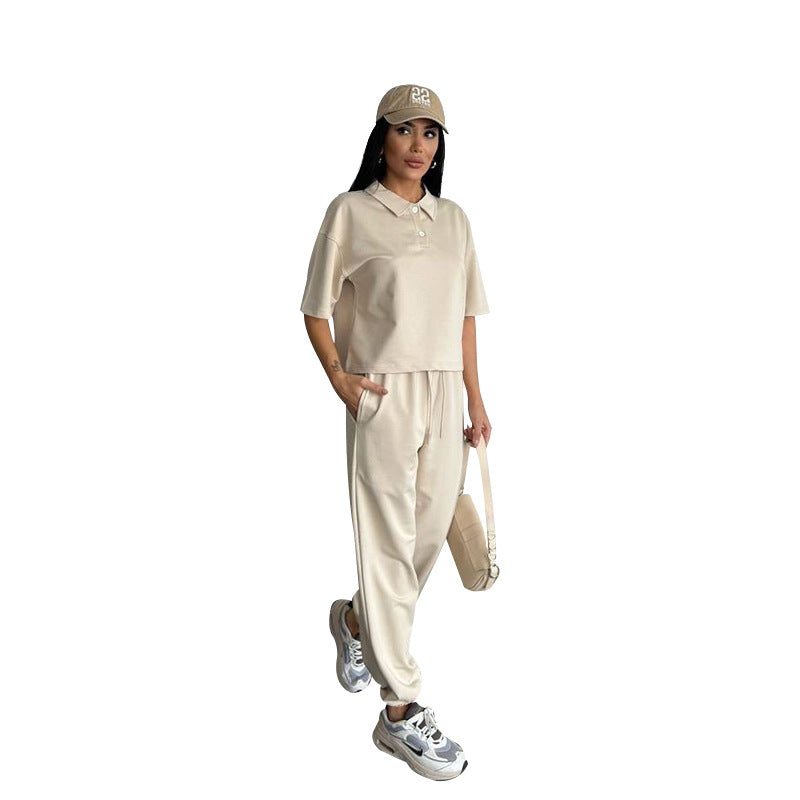 Women's Summer Solid Color Sleeve Lapel Pullover Fashion Suits