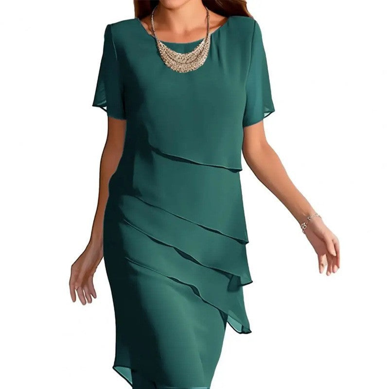Women's Summer Slim Chiffon Patchwork Round Neck Dress