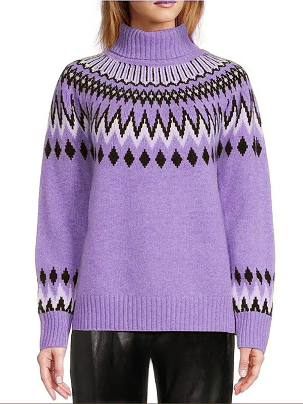 Women's Neck Fashion Casual Multicolor Slim Fit Slimming Sweater