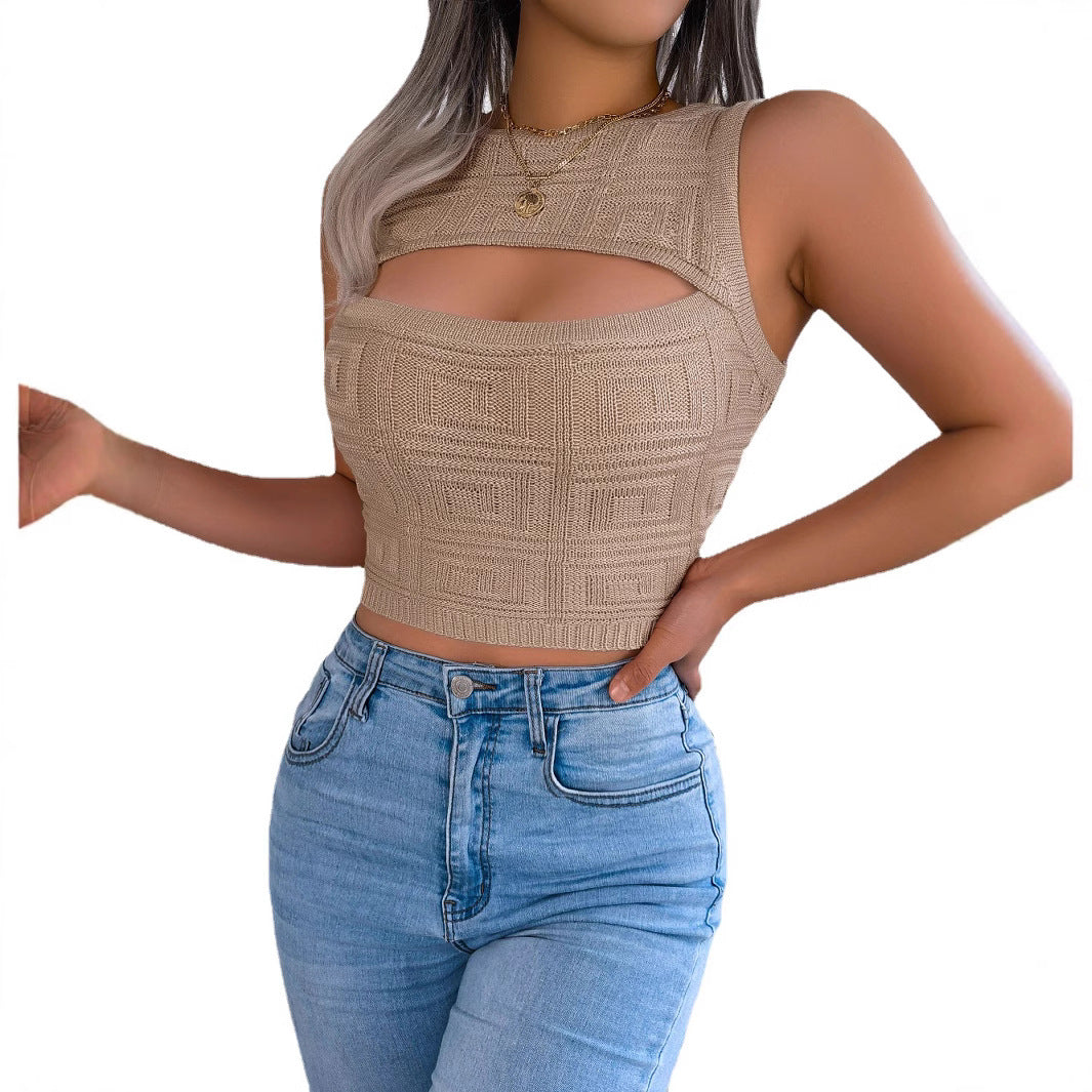 Women's Wind Sexy Cutout Sleeveless Tight Knitted Sweaters