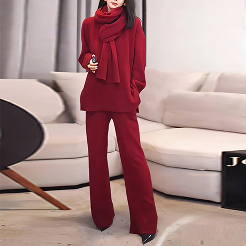 Loose Slimming Style Wide Leg Scarf Suits