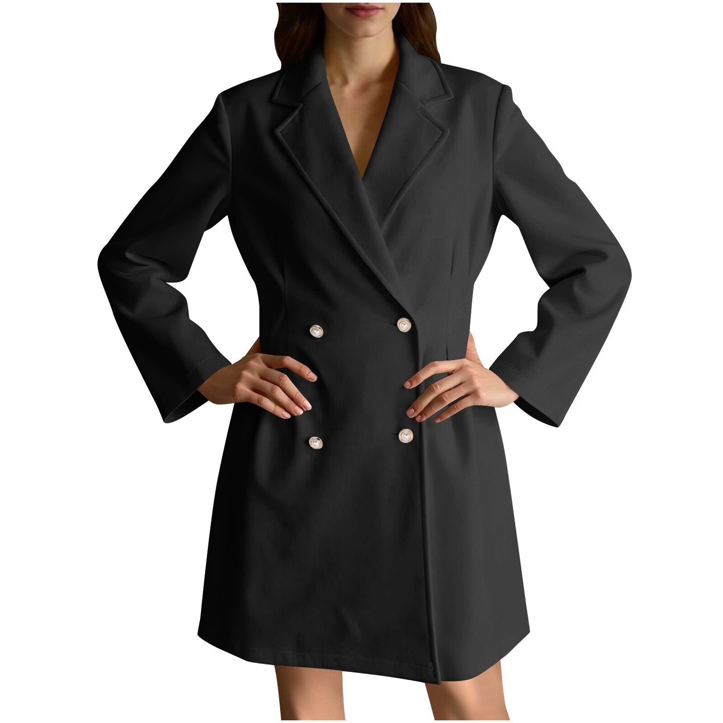 Style Pearl Fastener Decoration Solid Color Coats