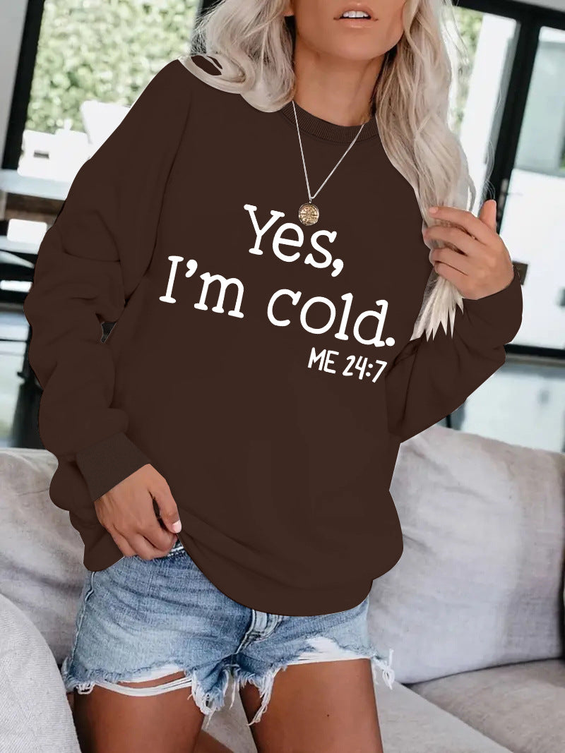 Women's Round Neck Slogan Pattern Trendy Long-sleeved Tops