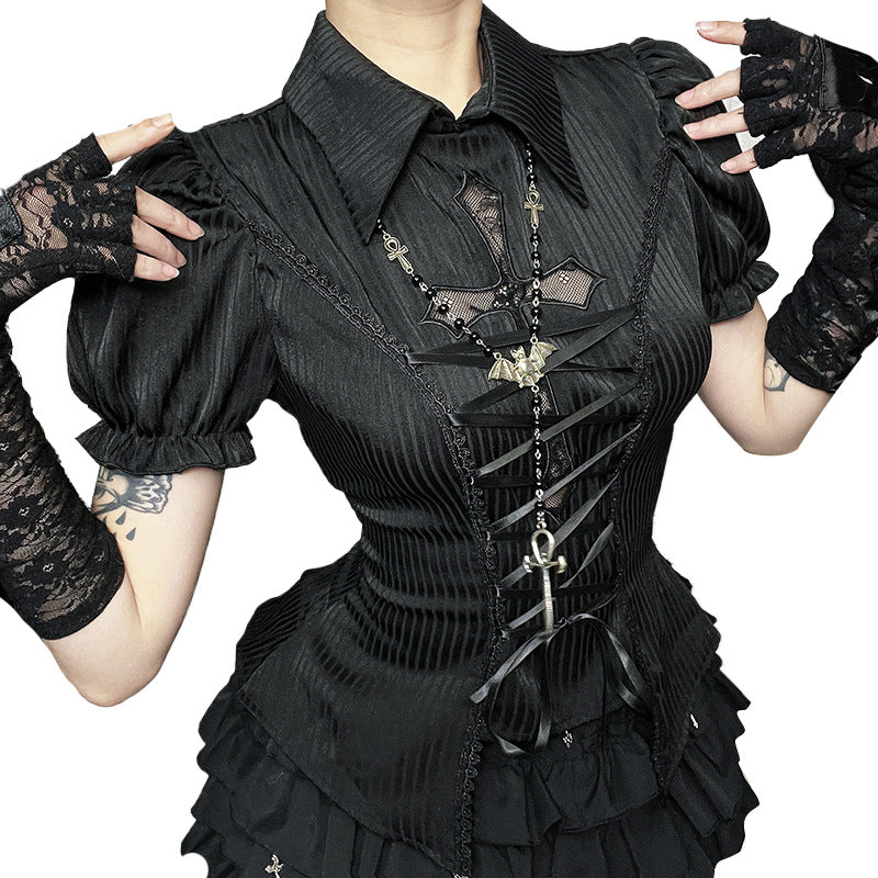 Style Cross Hollow Lolita Shirt Asian Culture Shorts