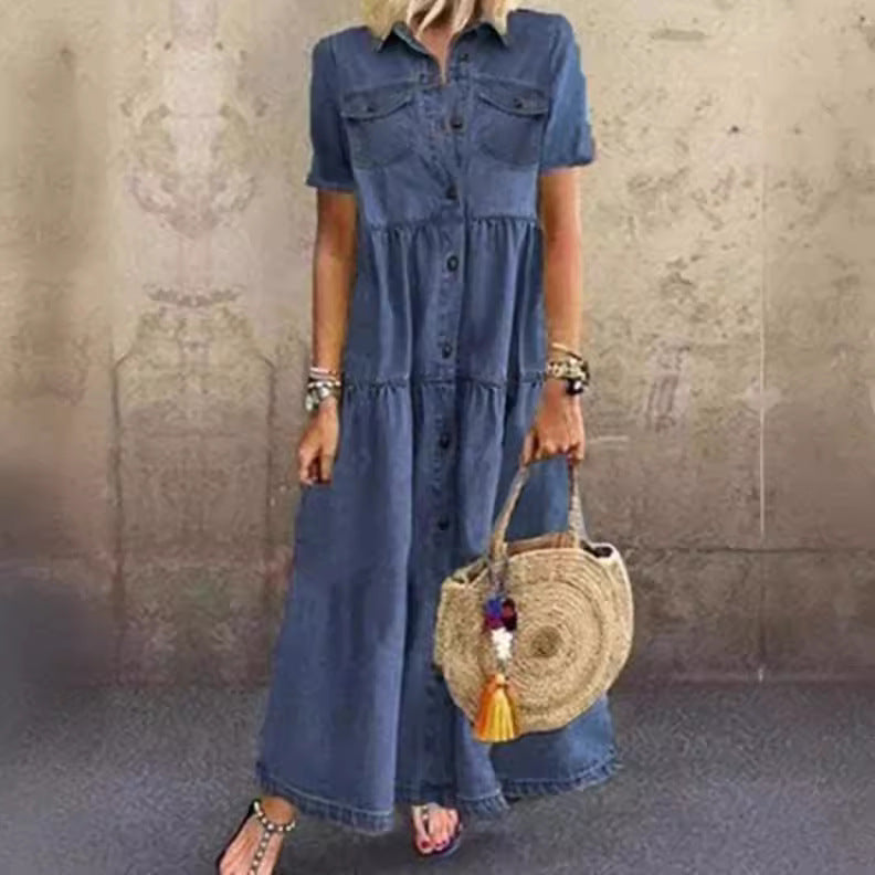 Elegant Denim Style Long Distressed Dress Dresses