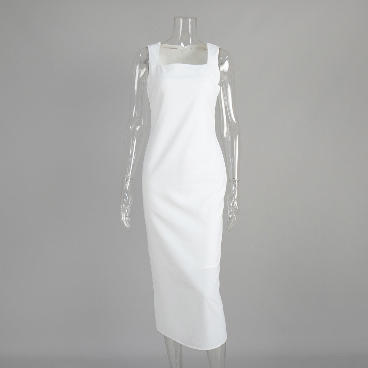 Simple Solid Color Square Collar Slip Dress Summer Dresses