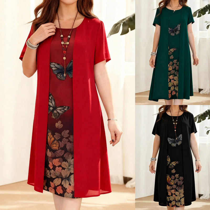 Classic Loose Mid-length Summer Solid Color Dress