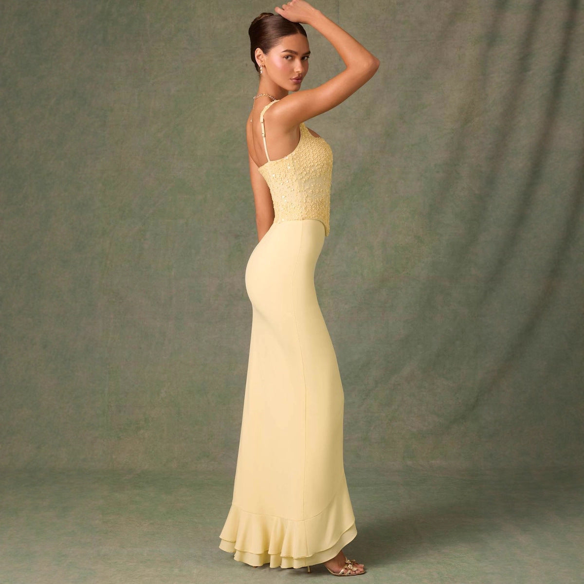 Women's Summer Sequined Knitted Patchwork Ruffled Casual Dresses