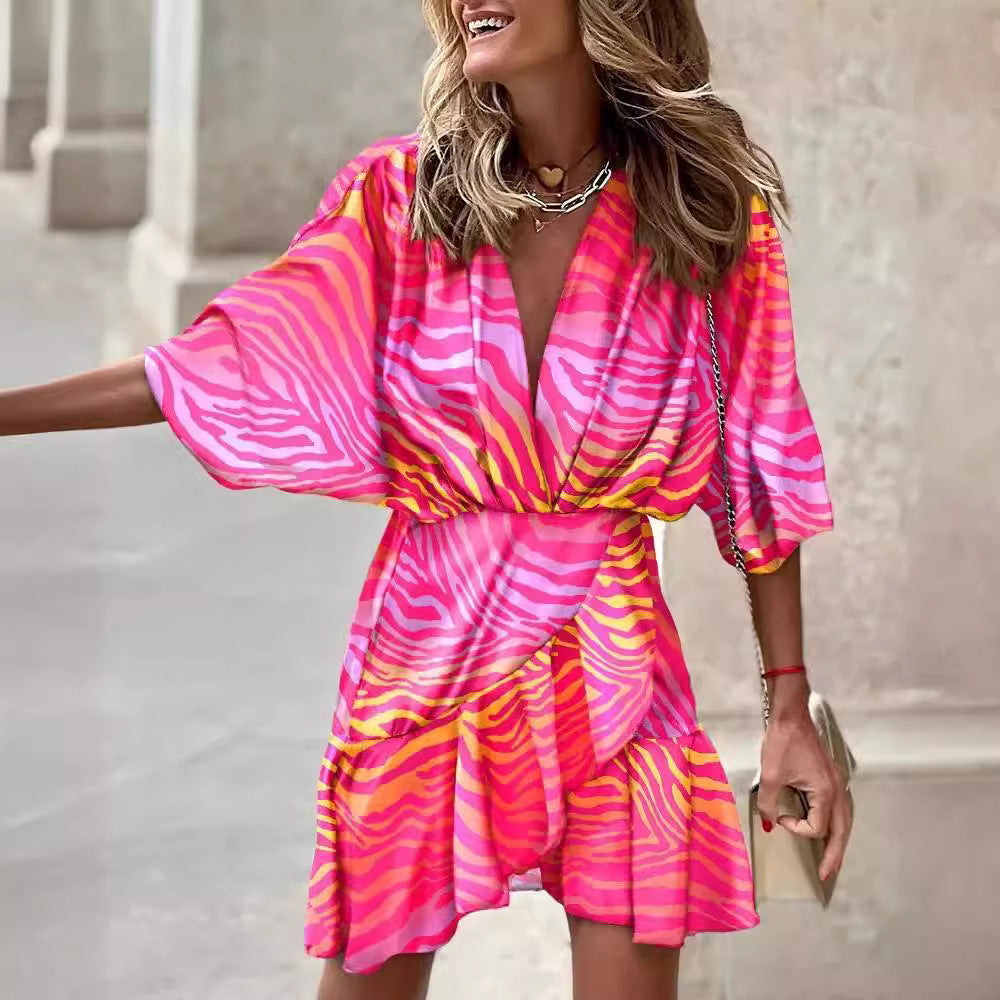 Women's Autumn Batwing Sleeve Hem Irregular Dress