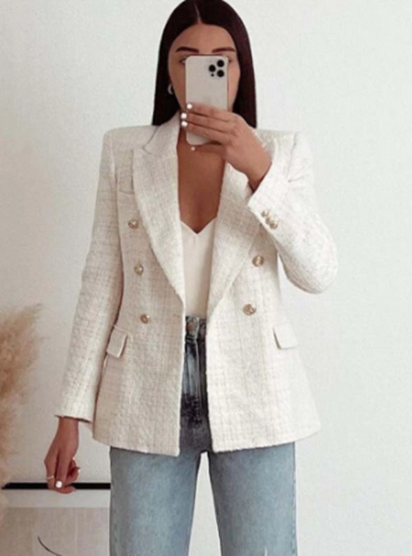Women's Urban Casual Textured Double Breasted Blazers