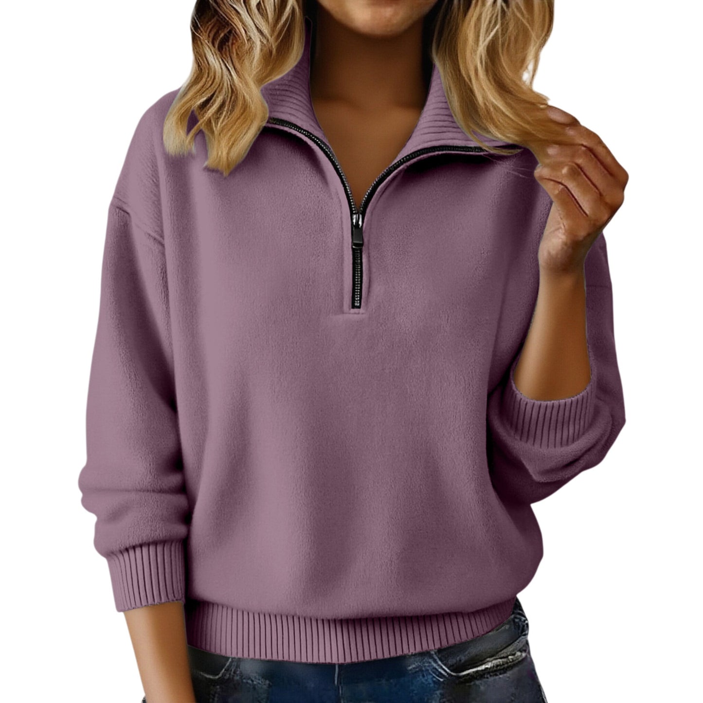 High Collar Loose Solid Color Pullover Sweaters