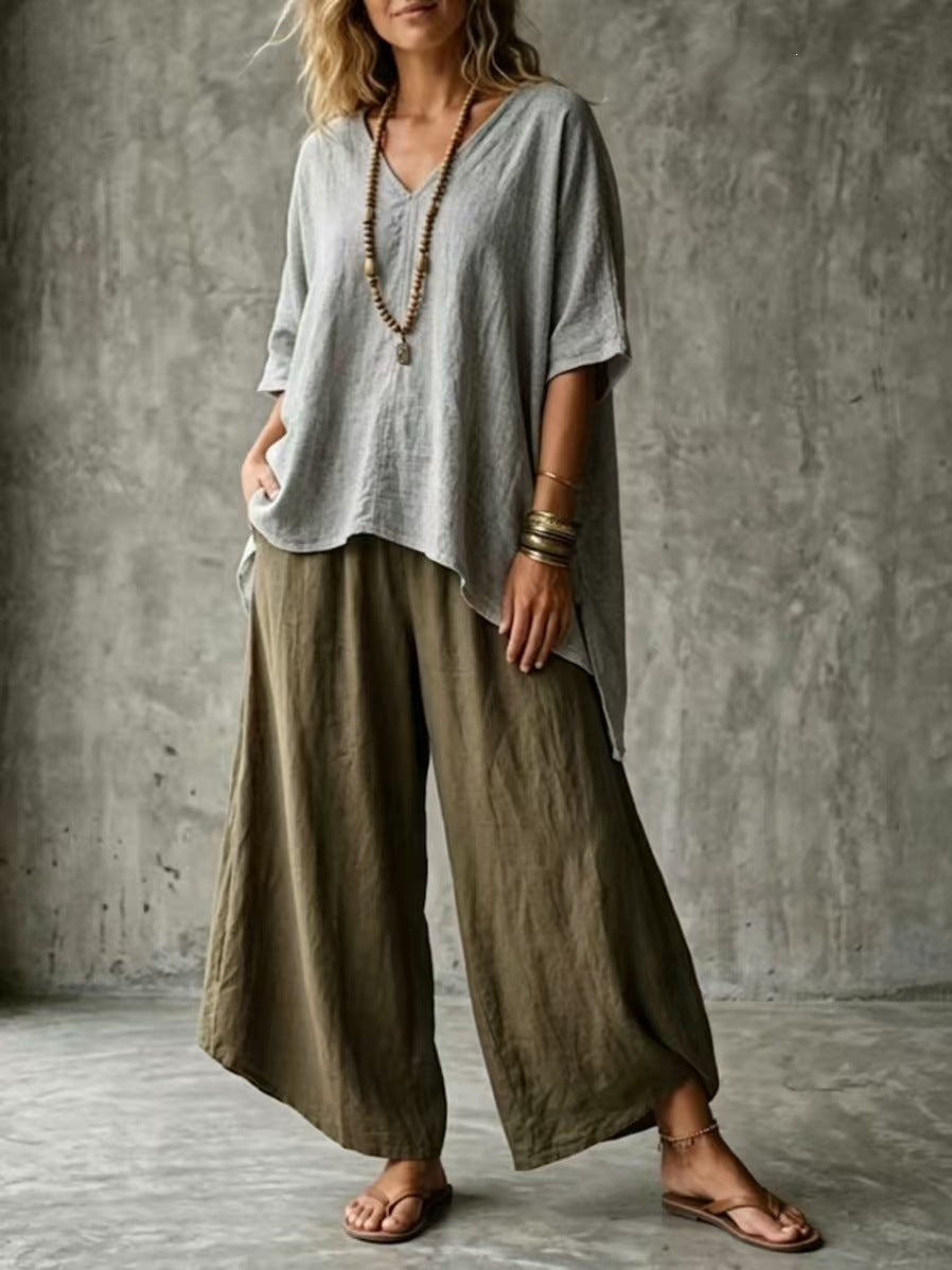 Elegant Stylish Summer Art Loose T-shirt Fashion Casual Suit