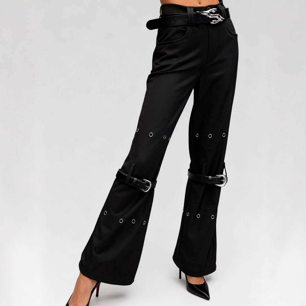 Women's Street Bootleg Autumn Fashion Metal Decoration Pants