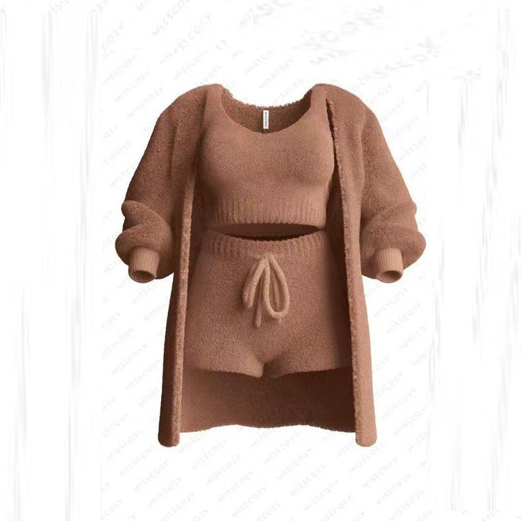 Knitted Plush Long Sleeve Three-piece Set Fashion Casual Suit