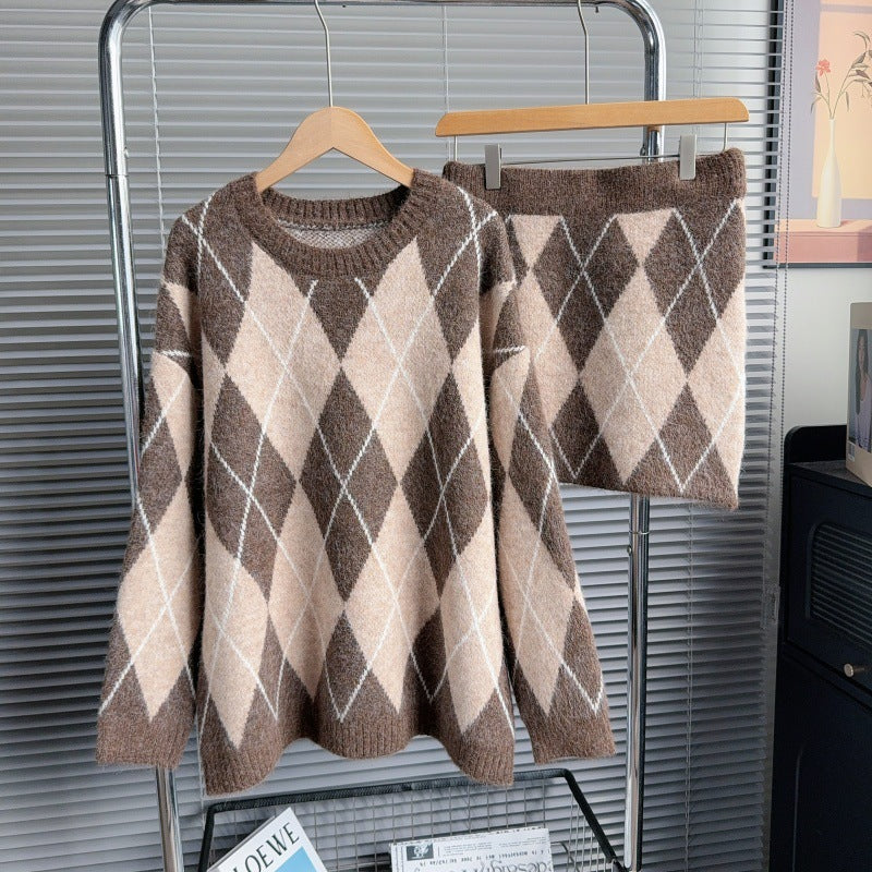 Women's Lattice Knitted Winter One Set Wear Suits