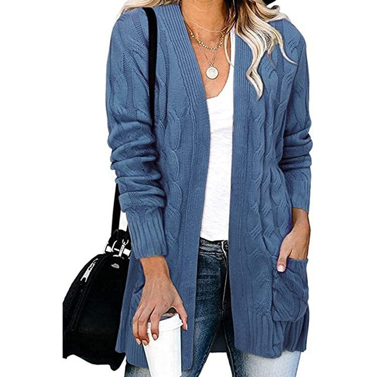 Women's Twist Knit Solid Color Loose Coats