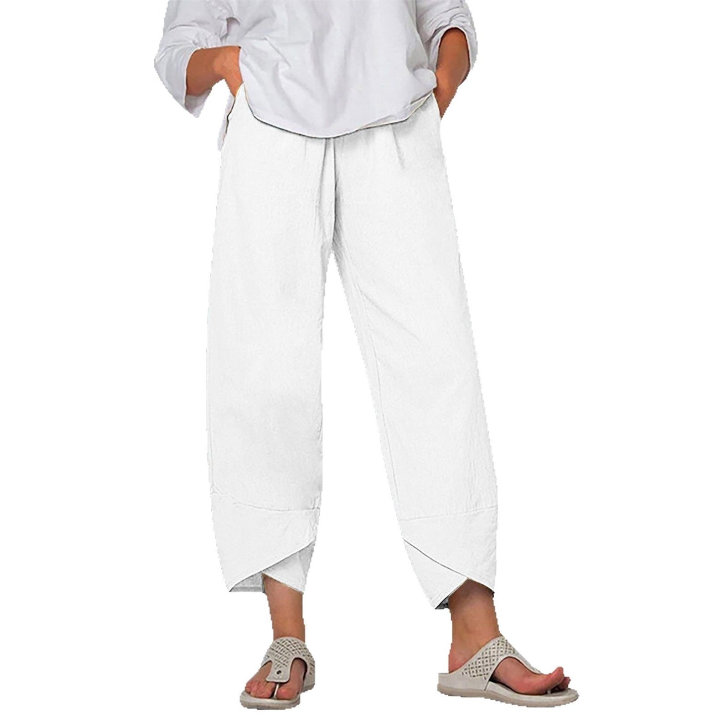 Women's Solid Color Simple Stitching Pocket Loose Pants