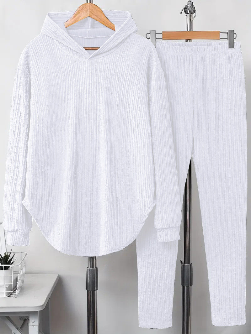 Women's Set Solid Color Long-sleeved Hooded Trousers Sweaters