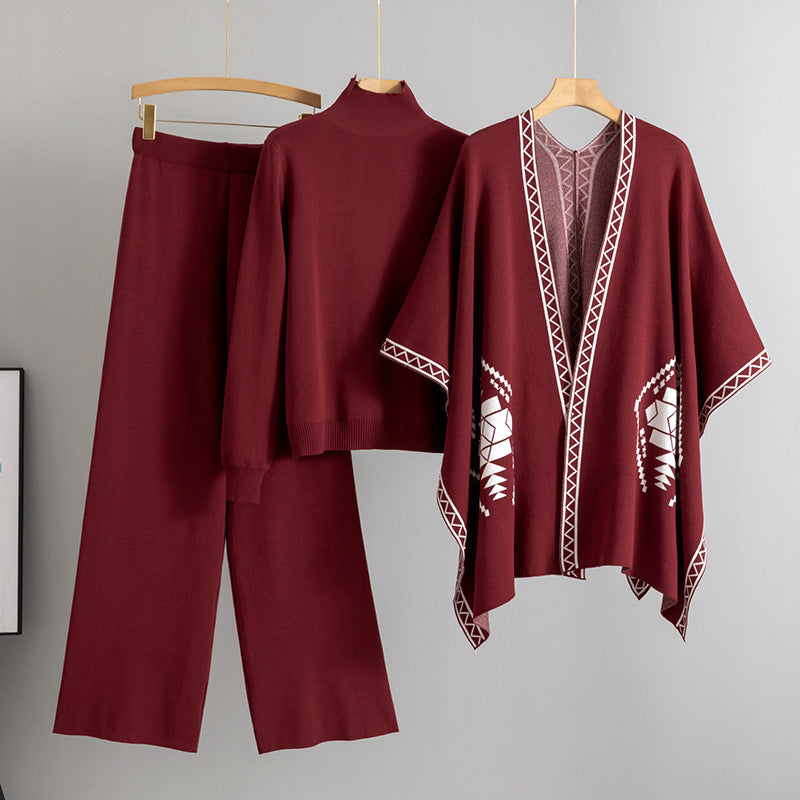 Women's Loose Idle Turtleneck Outer Wear Shawl Suits